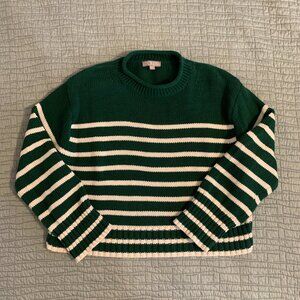 J.Crew Cotton Rollneck Sweater, Green Stripe, Size M